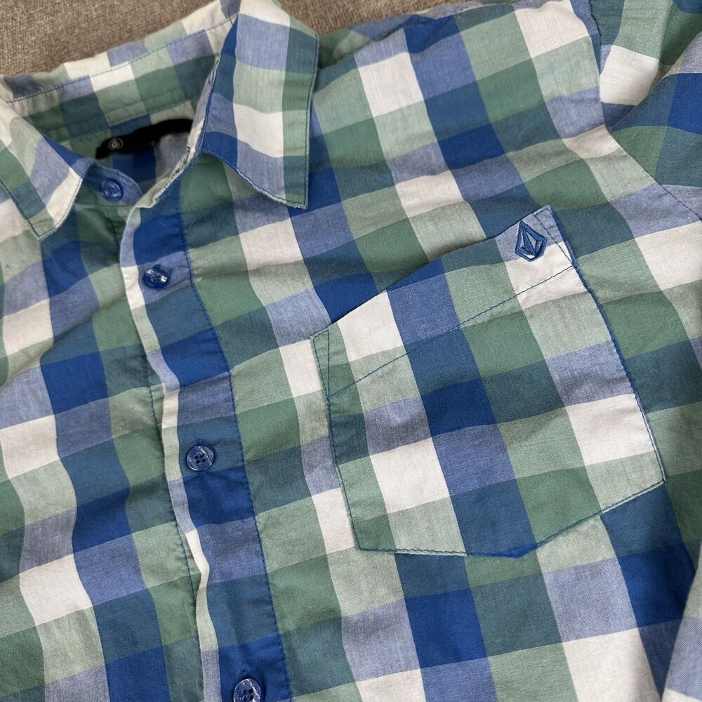 Volcom Mens Blue Plaid Cotton Long Sleeve Button Up Shirt XL Streetwear Skate